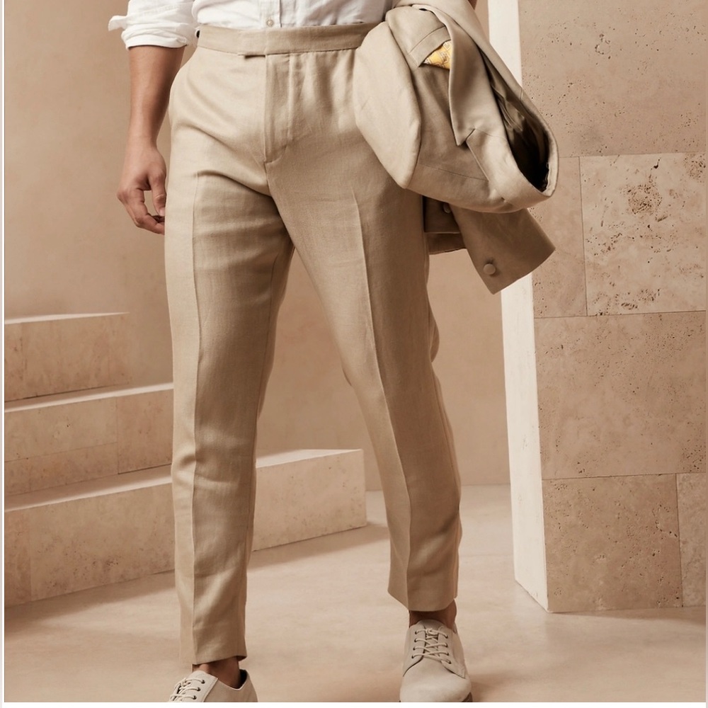 Banana Republic Irish Linen Tuxedo pants taupe 35S Bnwt